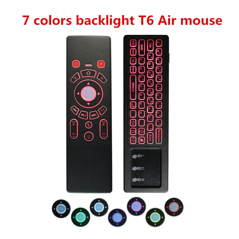 T6 Air mouse, английская версия, 2,4G, Fly Air mouse, клавиатура, беспроводной тачпад, пульт дистанционного управления для ТВ-бокса, смарт-ТВ, компьютерный проектор - Цвет: 7 colors Backlight