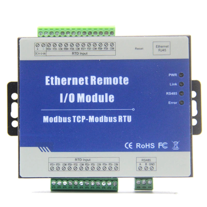 

Modbus TCP to Ethernet Remote I/O Module with 8 RTD inputs Supports PT100/PT1000 Resistance Sensor M340T