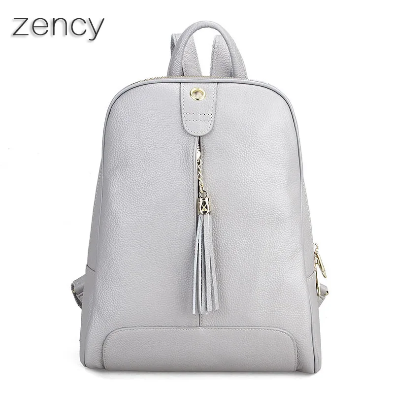 ZENCY Backpack Earphone Hole Design Genuine Leather Women Backpacks Ladies Young Girl s Bags Real Cow