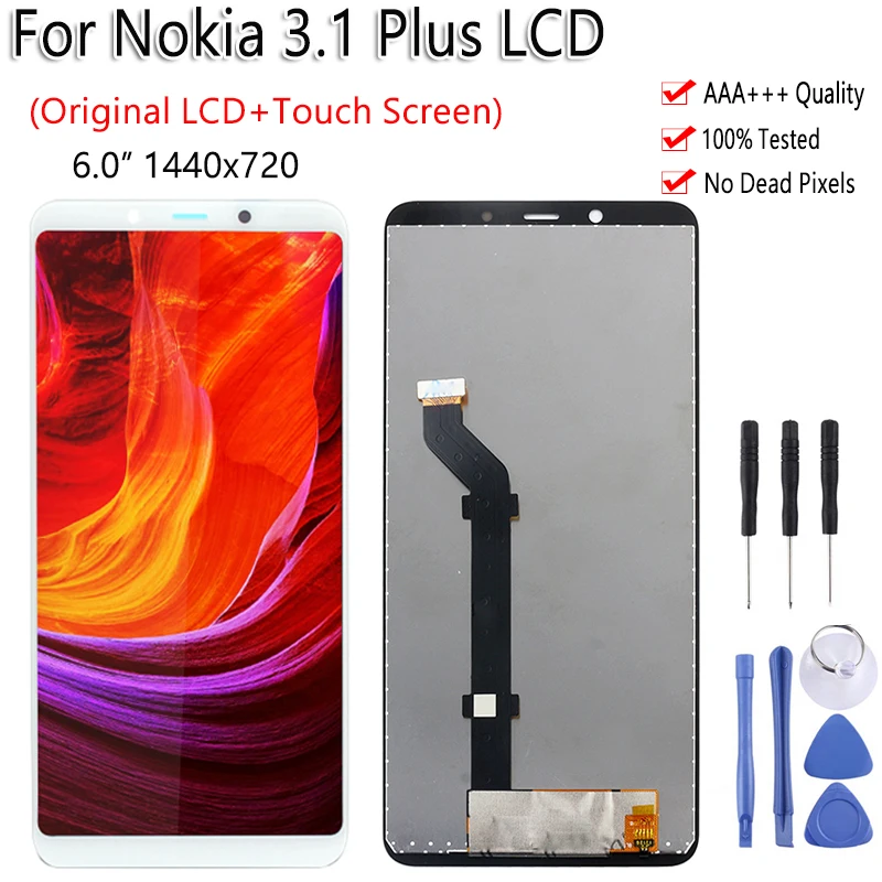 

100% Original For Nokia 3.1 Plus LCD Display Touch Screen Digitizer Assembly For Nokia 3.1 Plus Replacement Parts Free Tools