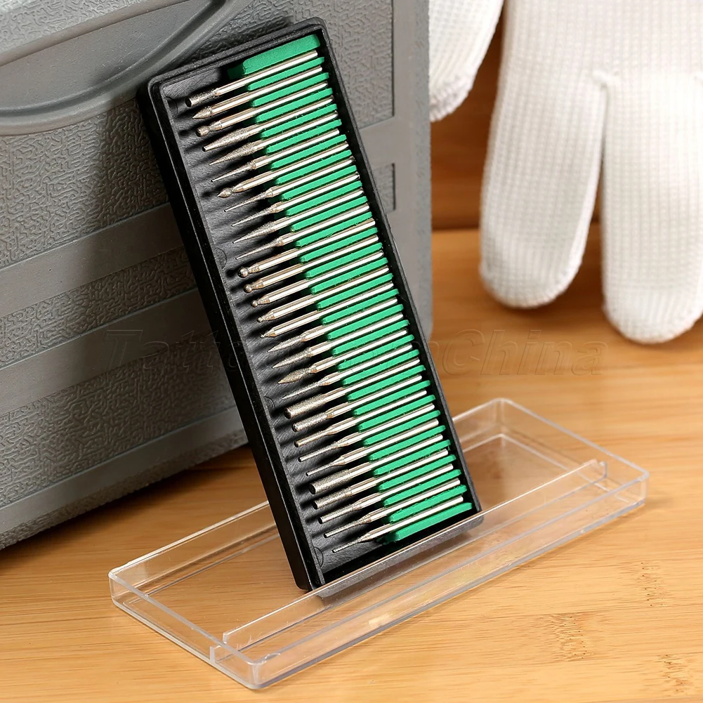 30pcs Diamond Burr Bits Drill Kit for Engraving Carving Grinding Rotary Tool Set