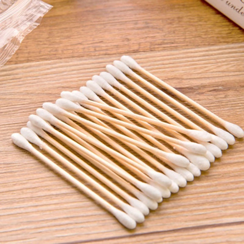 100 шт./пакет двухголовый ватный тампон для женщин Макияж ватные палочки для медицинских деревянных палочек Чистка ушей инструменты для здоровья