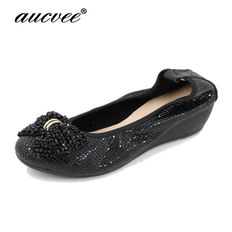 

AUCVEE Brand Fashion Ballerina Shoes Woman Leather Ballet Flats Slip On Flat Loafer Handmad Women Bead Rhinestone Shoes LJJ-48