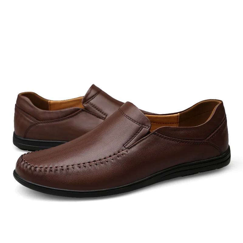 Estilo Couro Britânico 3 Calçados brown Macio light Sapatos Mocassins Brown Homens Casuais Fundo Genuíno Flats Slip Livre Moda Ao On Black De Ar qqgwnard