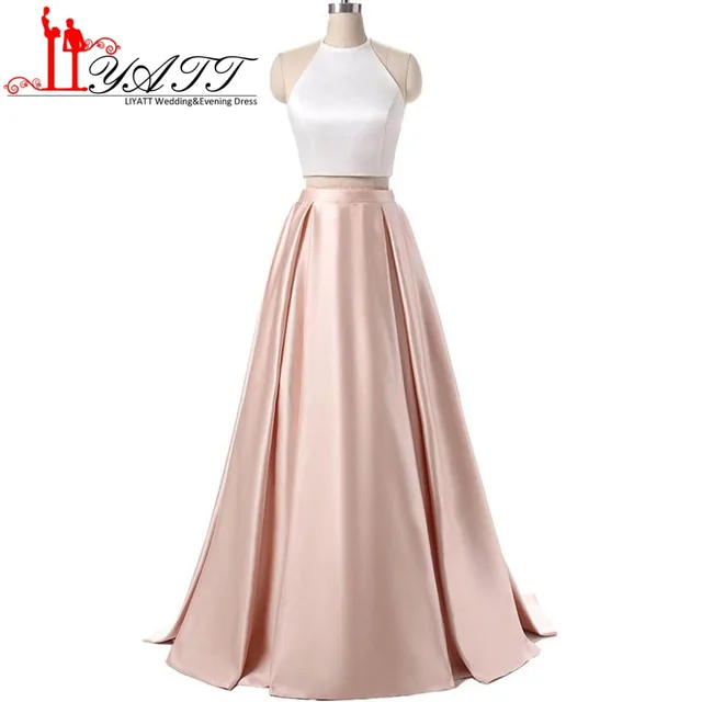 Robe de soiree 2017 Long Two Piece Prom Dresses Puffy Satin 2 pieces Long Party Evening Gowns 