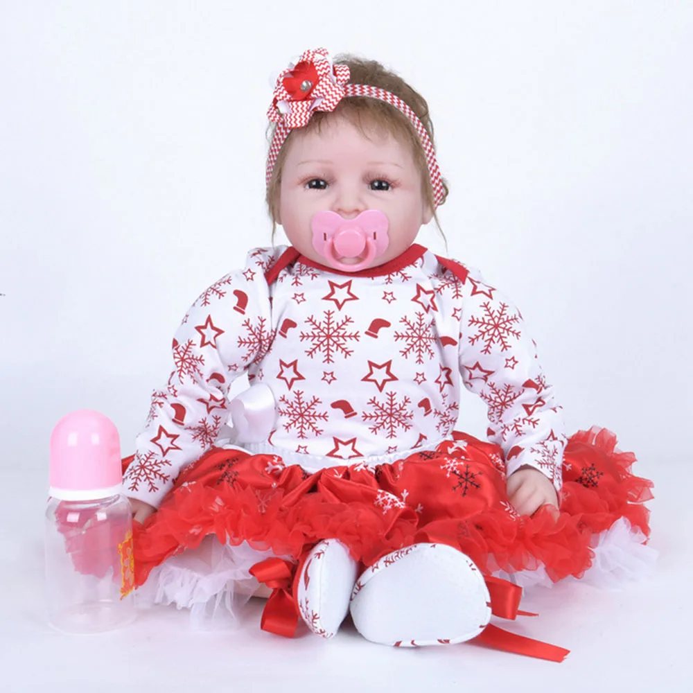 

22 inches Smile Silicone Reborn Doll Realistic Princess Newborn Baby Girl with Cloth Body Toy for Kids Birthday Christmas Gift