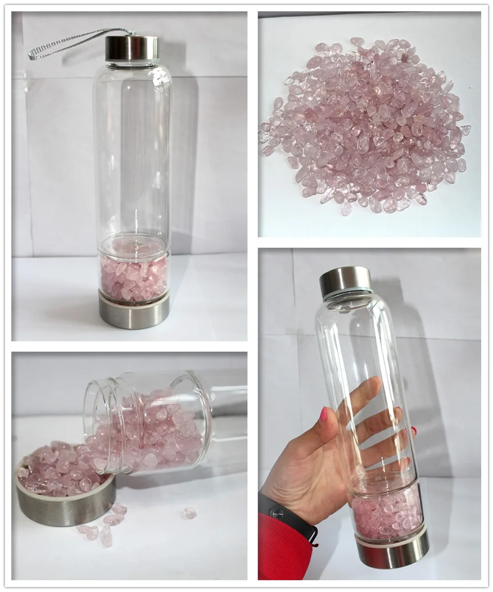 Прямая поставка натуральный кристалл кварцевая галька драгоценный камень целебное стекло энергетический эликсир бутылка для воды для напитков розовый гравий камень чашка подарок - Цвет: rose Quartz
