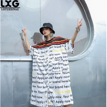 

lotusxinag Maternity New Spring Summer Round Neck Half Sleeve Pattern Printed Loose Big Size Irregular Dress Women Fashion Tide