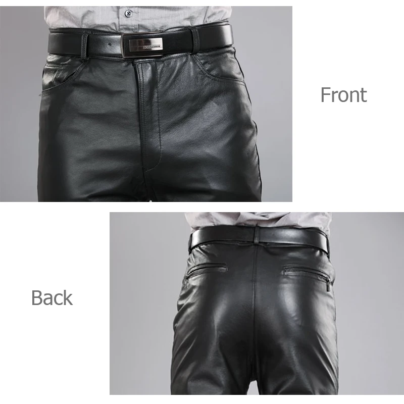 2014 Male Genuine Leather Straight Pants Men s Plus Size Sheepskin Leather Motorcycle Pants 3