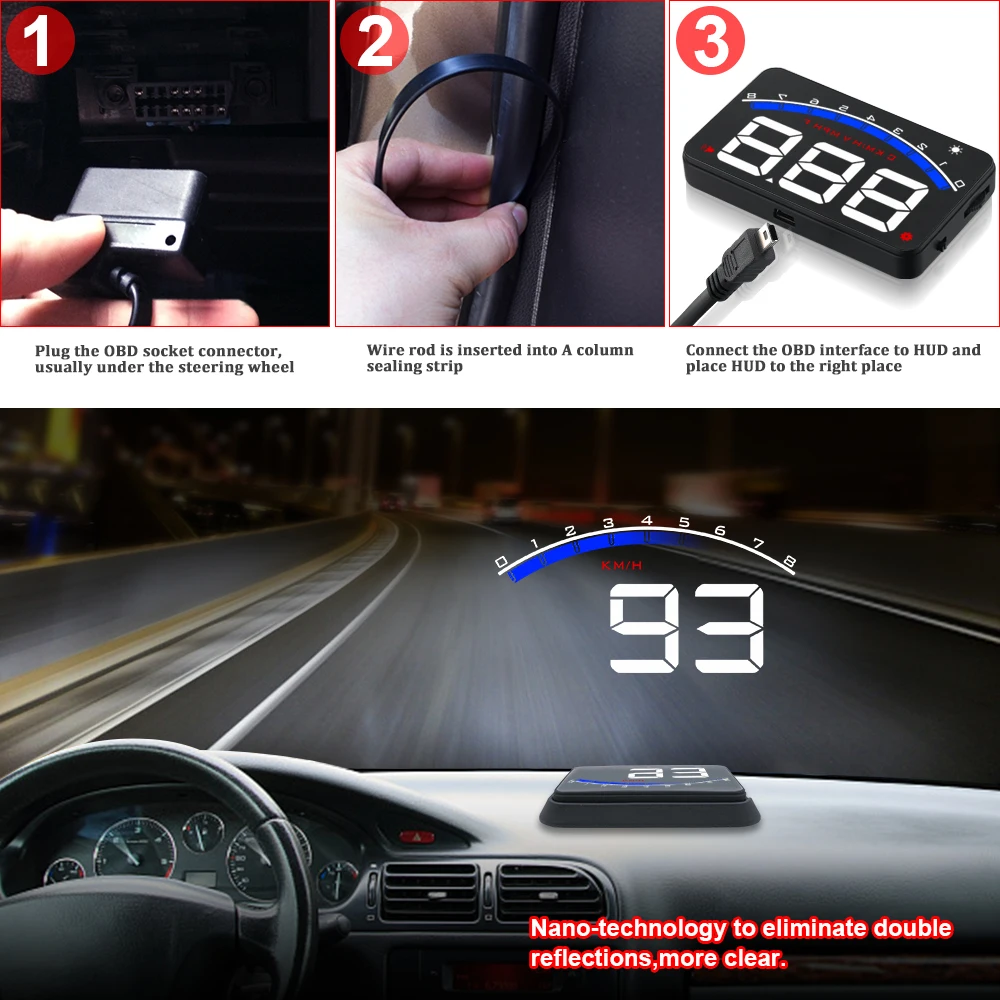 GEYIREN M6 Car HUD OBD2 RPM Meter Head-Up Display Overspeed Warning System Auto Electronic Water Temperature Alarm GEYIREN M6 Car HUD OBD2 RPM Meter Head-Up Display Overspeed Warning System Auto Electronic Water Temperature Alarm