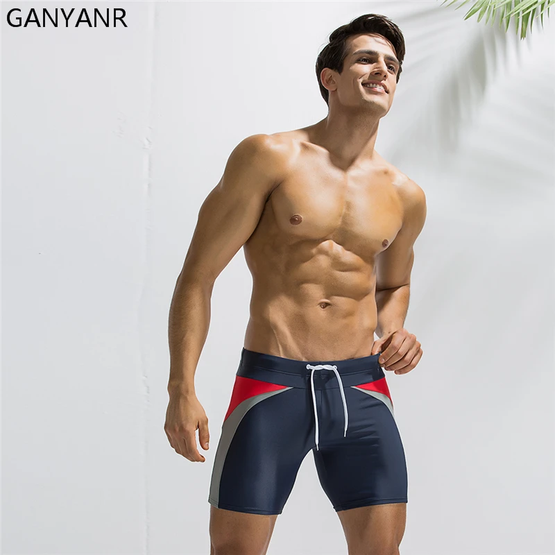 

GANYANR Mens Swimwear Swimming Trunks Swimsuit Shorts Gay Plus Size Spandex Swim Pants Sexy Boxer Briefs quick dry Boardshorts