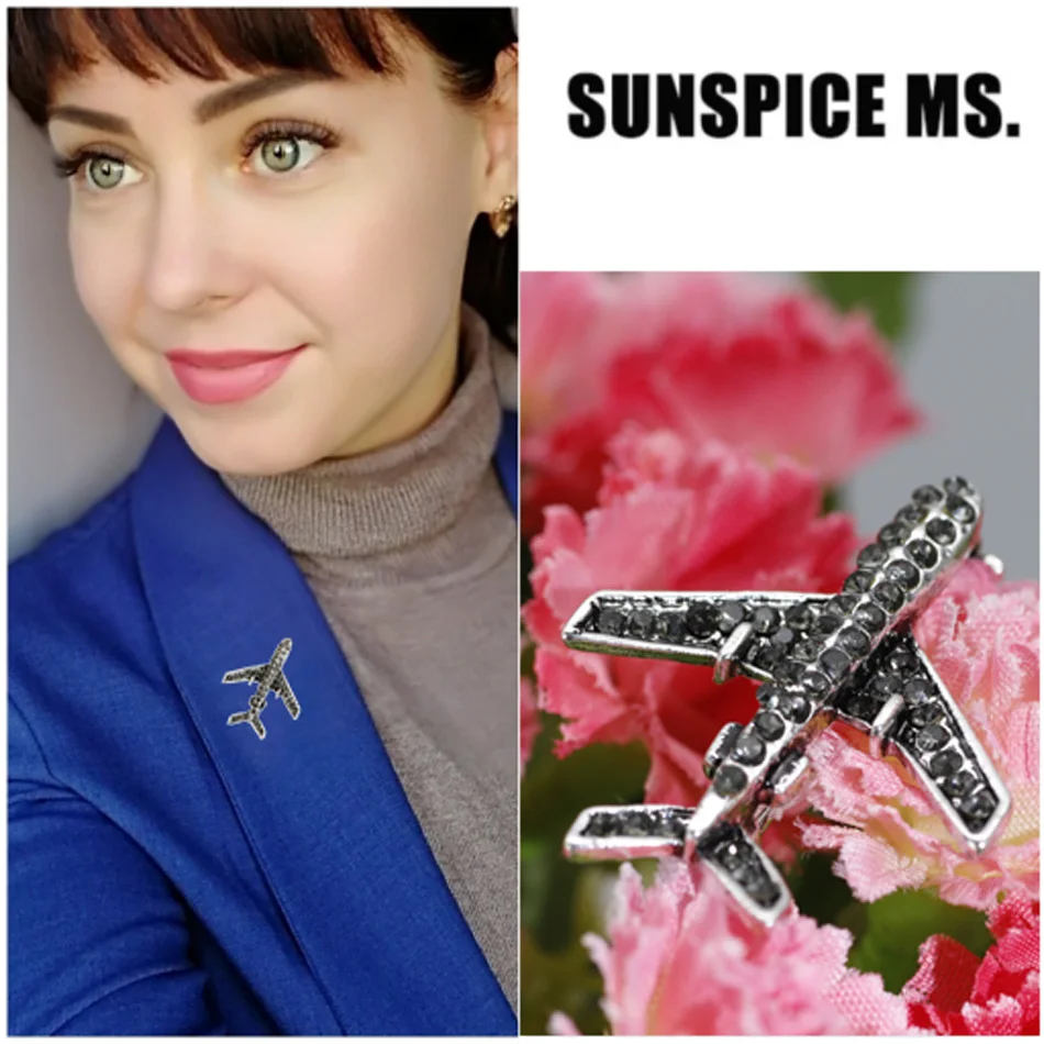 SUNSPICE MS, модная женская брошь в виде самолета, на булавке, античное покрытие, летающий знак, счастливый значок для стюардессы пилота, подарки для детей, маленькие ювелирные изделия