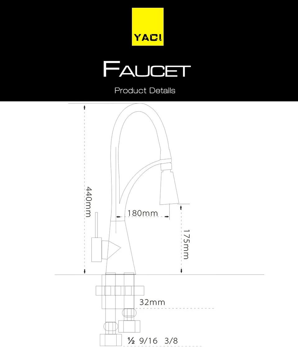 YACI 133 светодио дный Кухонные смесители черный пробирочный смеситель кран для кухни Одной ручкой тянуть вниз бортике раковины