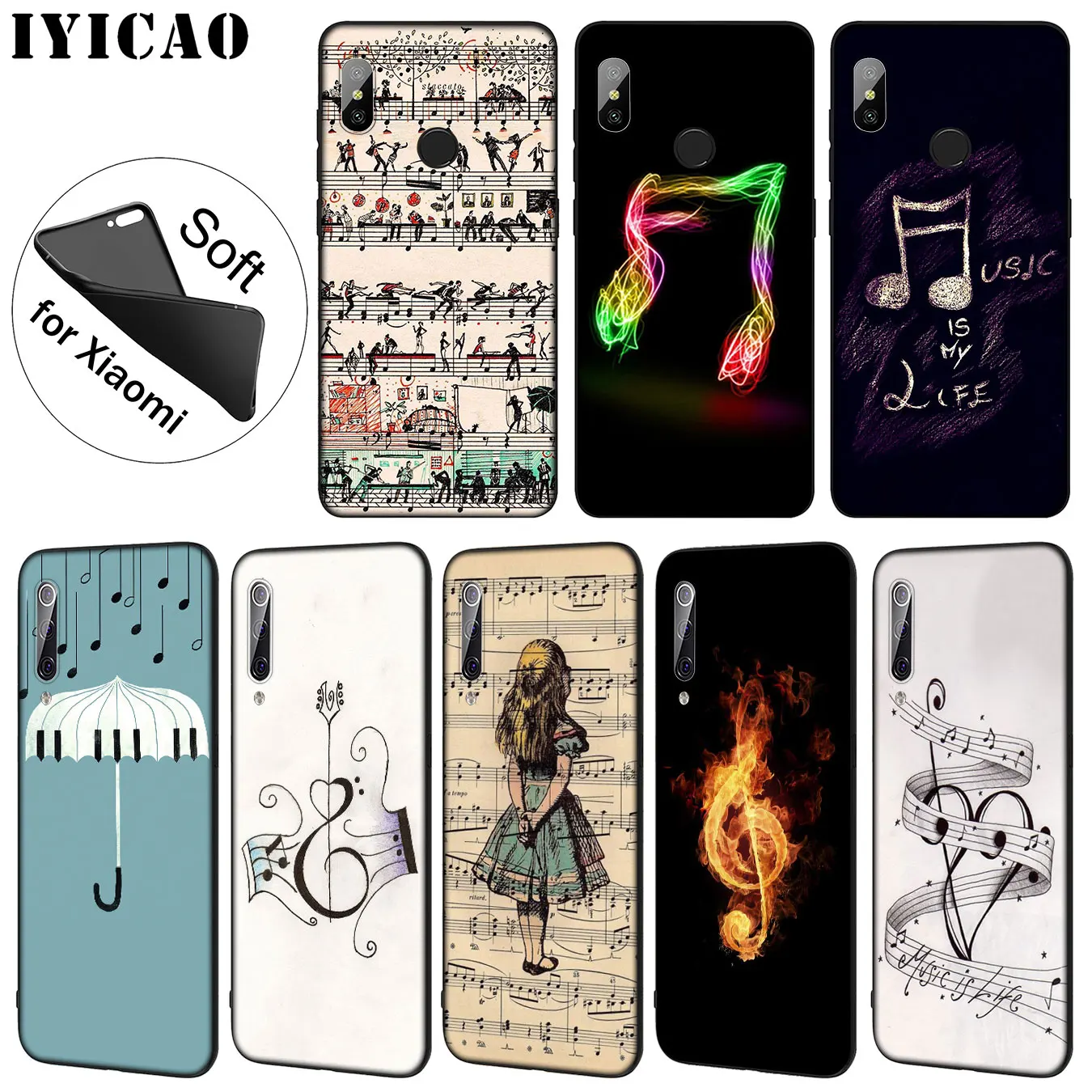 Мягкий силиконовый чехол для телефона IYICAO Love Music Note Piano Umbrella Xiaomi Mi 10 9 9T CC9 CC9E 8 SE A3 Pro