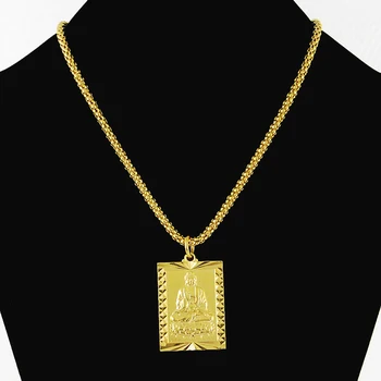 

70CM Fashion Hiphop Men's Buddhism Style 24K Pure Gold Color Pendant Necklace for Men Boys Vintage Pop Party Necklaces Jewelry