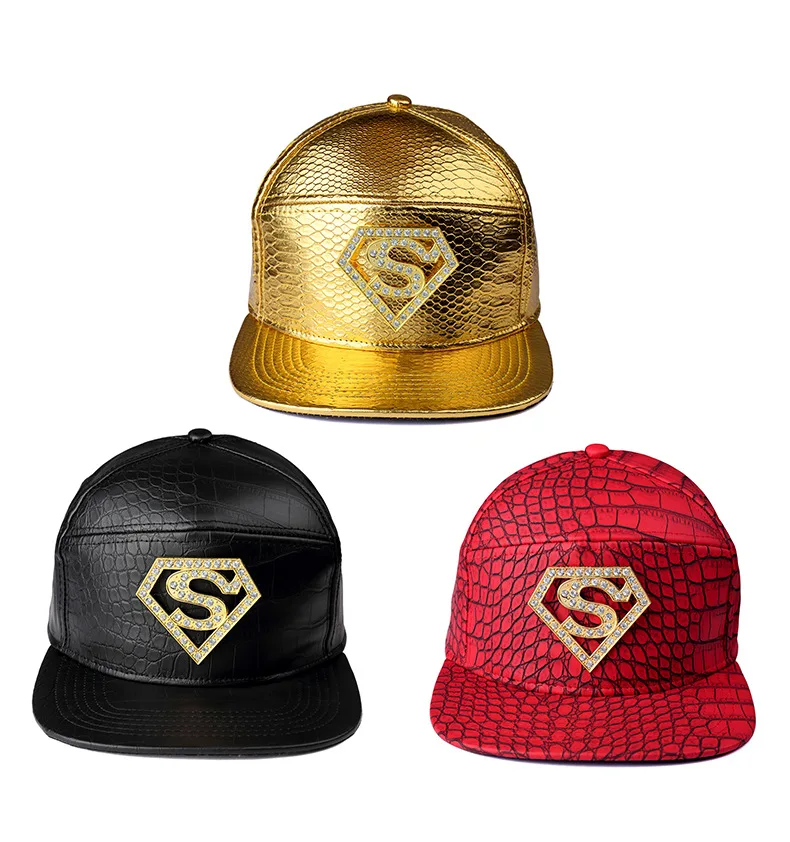 

Vogue Golden PU Leather Crocodile Ghost VIP Baseball Caps Diamond Rhinestone Batman Snapback Hats men women hip hop hat