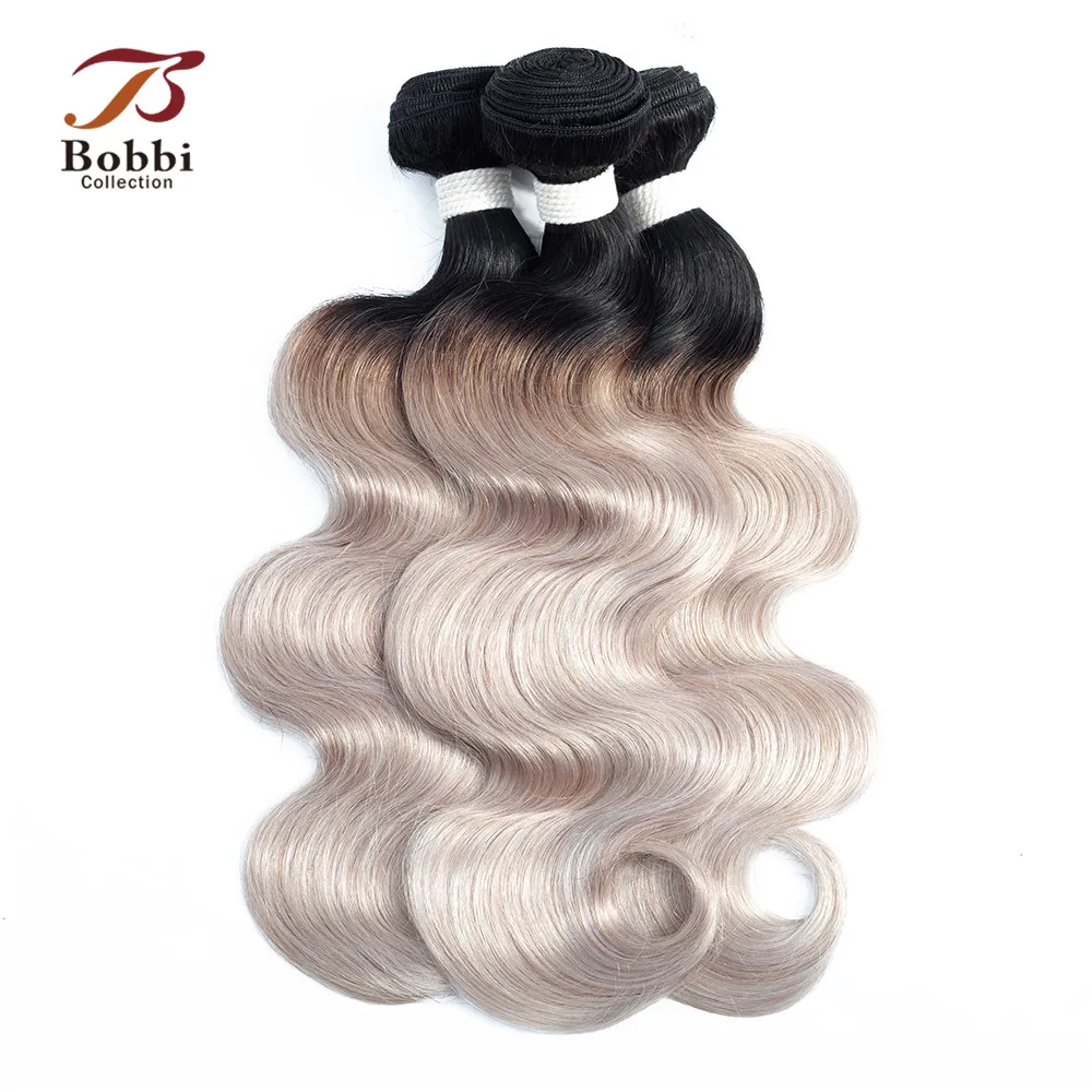 BOBBI COLLECTION 2/3 Bundles With Closure Ombre White Grey Peruvian Body Wave Hair Pre-Colored Remy Human Hair Extensions