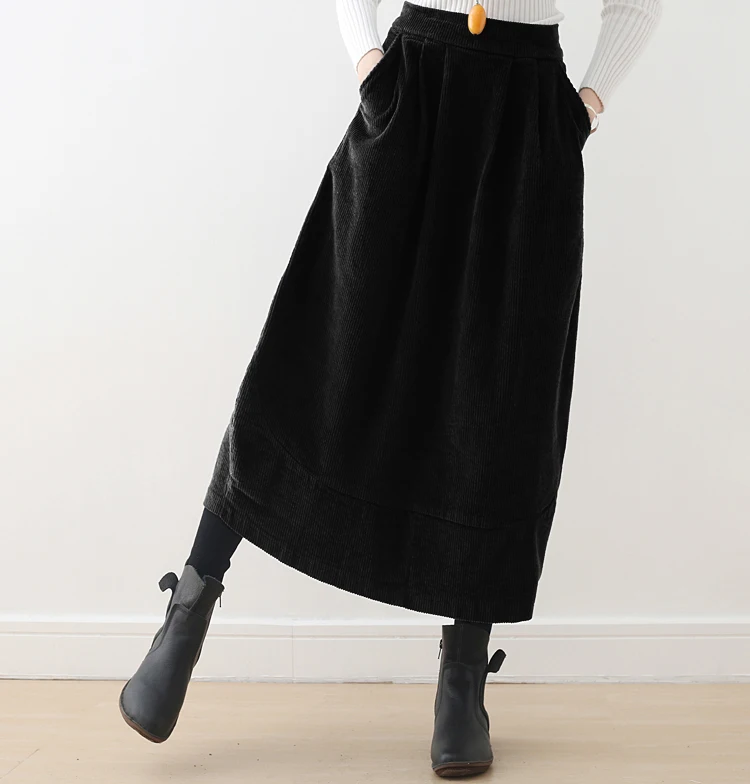 Осень зима уличная Вельветовая юбка женская с высокой талией длинная юбка-фонарик размера плюс Harajuku миди юбка куртка женская