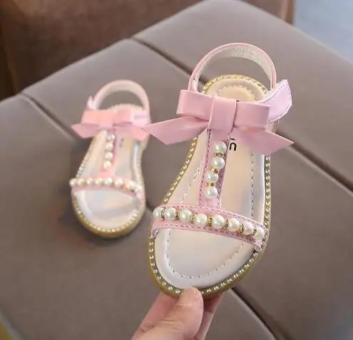 Летние модельные детские сандалии для девочек; красивая обувь принцессы с бриллиантовым бантом; детские сандалии на плоской подошве; римская обувь для маленьких девочек