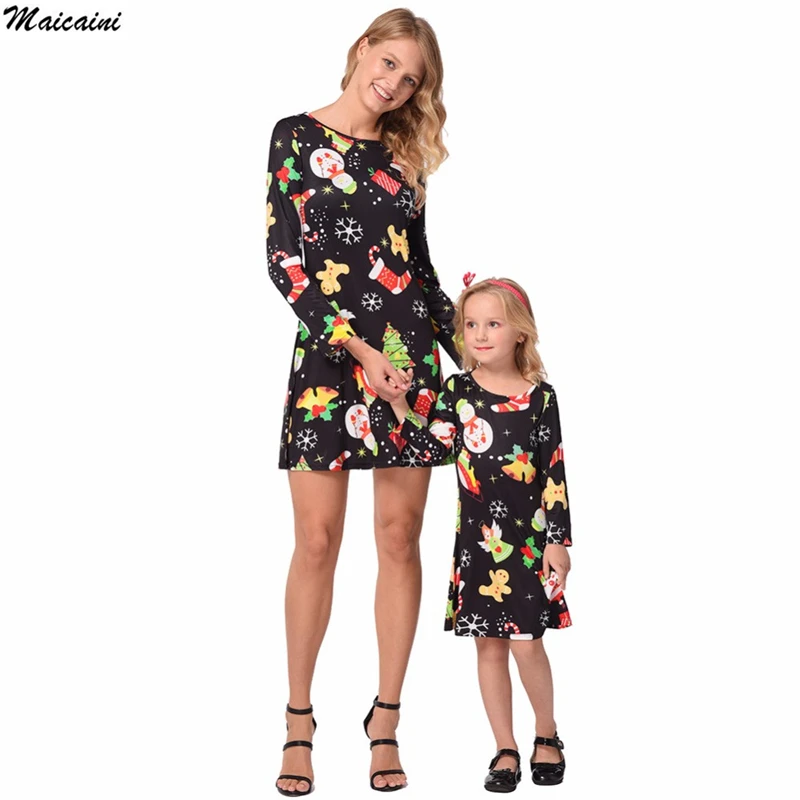 

New Mother and Daughter Clothes Full Sleeve Christmas Mother Kids Daughter Matching Dress Christmas Outfit familiy Look Filha