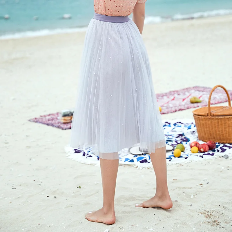 Mesh stitching pleated skirt Spring Sweet Fairy High Waist Slim Princess Irregular Lace Stitching skirt Mesh stitching pleated skirt Spring Sweet Fairy High Waist Slim Princess Irregular Lace Stitching skirt