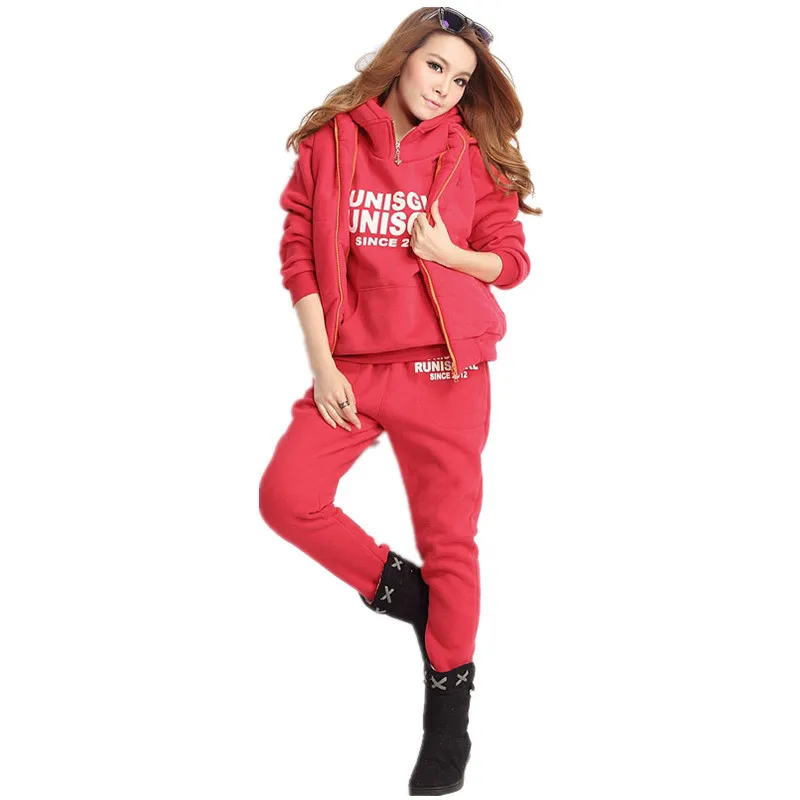 

Hot Sale 2018 Autumn and Winter Leisure Suit Ladies Fashion Plus Velvet Thick Three-piece Ladies Hooded Sports Suit