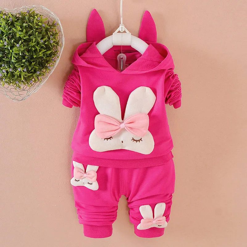 2018New Spring Autumn Baby Clothing Cartoon Rabbit Child Long Sleeve Hoodies Cotton Suit Toddler Sets Kids Outfits Girls Clothes - Цвет: BBYZ tuzi Rose