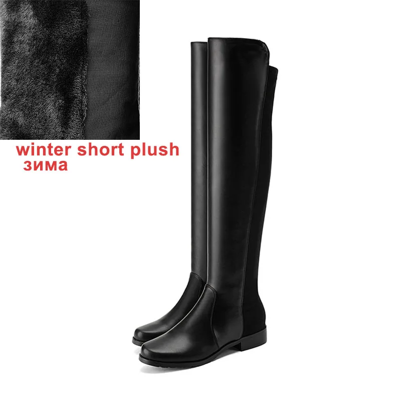 JK/ г. высокие женские сапоги до колена высокого качества эластичные женские сапоги для верховой езды женская обувь на низком квадратном каблуке осенне-зимняя обувь, большие размеры - Цвет: black pu winter