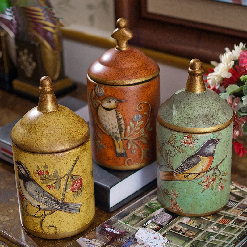 Creative retro ceramic pot Jars Refinement Rural Bird and Flower