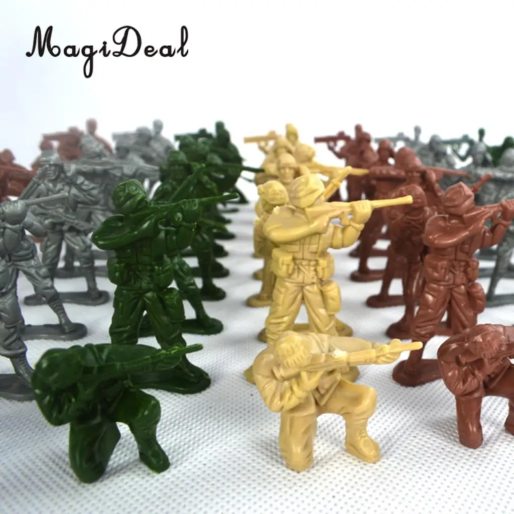 MagiDeal 100Pcs 5cm Plastic Soldier Army Men Action Figures Play Set Sand Scene Layout Model Toy - in Various Poses 4 Colors