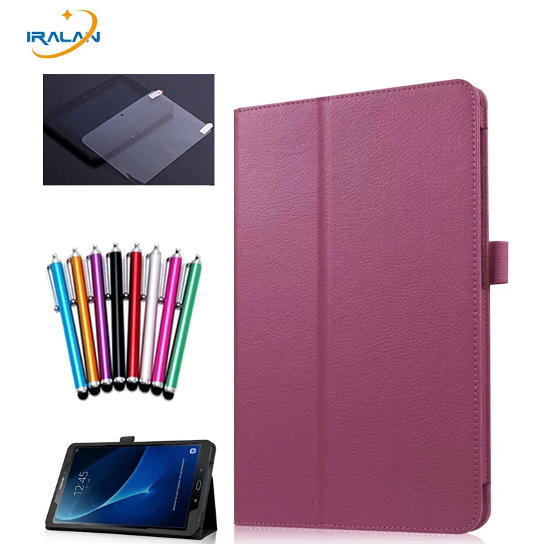 

Folding Flip PU Stand Cover for Samsung Galaxy Tab A 10.1 2016 SM-T580 T585 T580N Skin Lichee Style tablet Case + Film + Pen