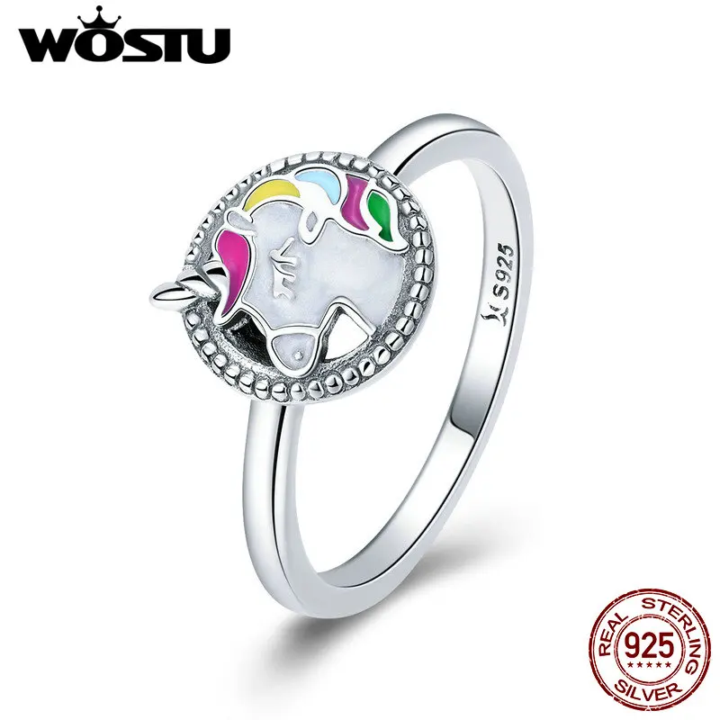 

WOSTU 2019 Hot Sale 925 Sterling Silver Lovely Rainbow Licorne Rings for Women Silver Wedding Trendy Jewelry Gift FIR388