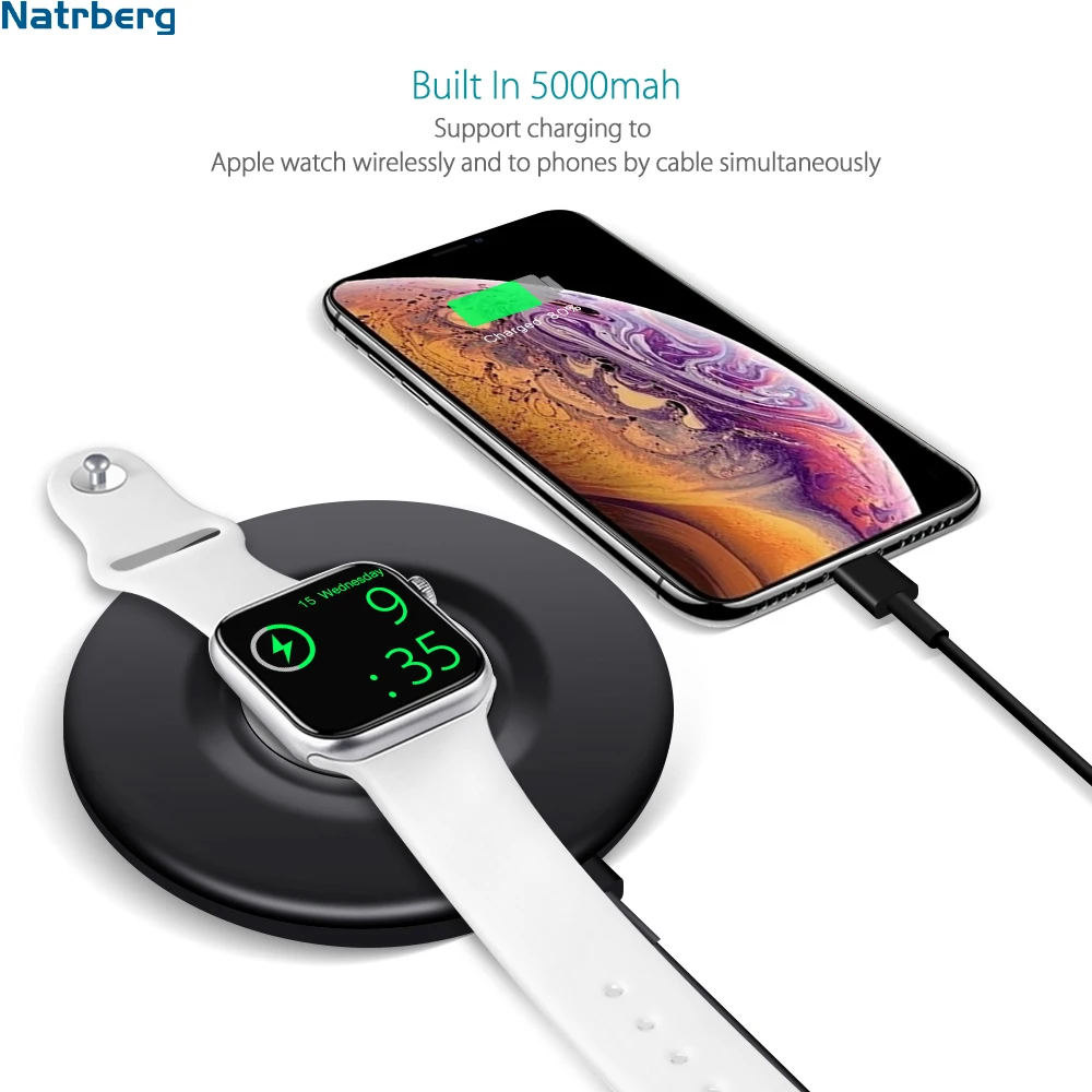 

Natrberg 5000mah Qi Wireless Charger 3 In 1 Portable Power Bank Magnetic Wireless USB Charge For iPhone Apple Watch 4 3 2 1