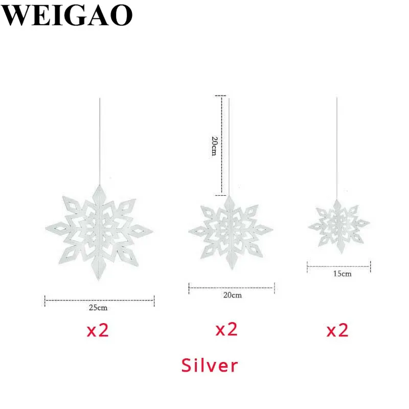 WEIGAO, 6 шт., 3D полые бумажные снежинки, Рождественское украшение, подвесные украшения на Рождество, Год, вечерние, замороженные товары - Цвет: Silver