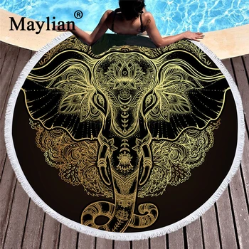 

yoga Large Round Beach Towel for Adults Boho Printed Toalla Tassel 150cm Elephant Microfiber Blanket Sunblock Cover Up T106