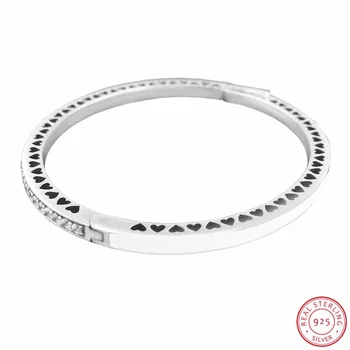 

NEW Arrival 925 Sterling Silver Radiant Hearts Bangles Bracelets for Women Jewelry with Shining CZ & Smooth Silver Enamel FLB038
