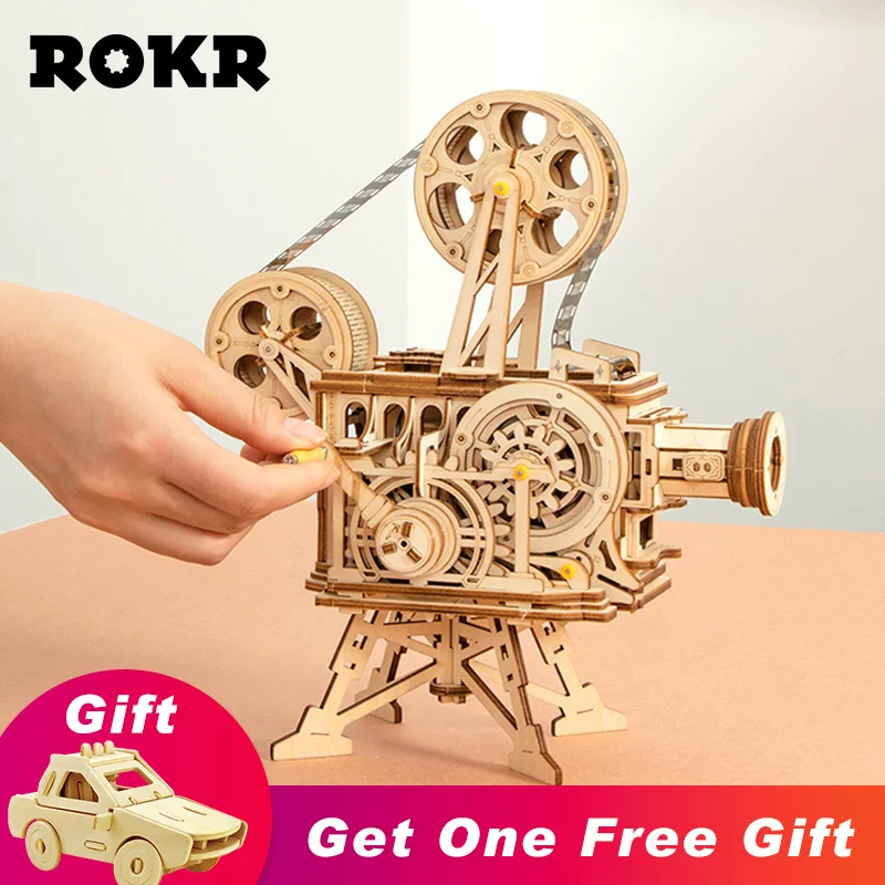 

ROKR Vitascope 3D Wooden Puzzle Handheld Classic Film Projector Home Decor Assembly Model Toys for Children Adult Gifts LK601