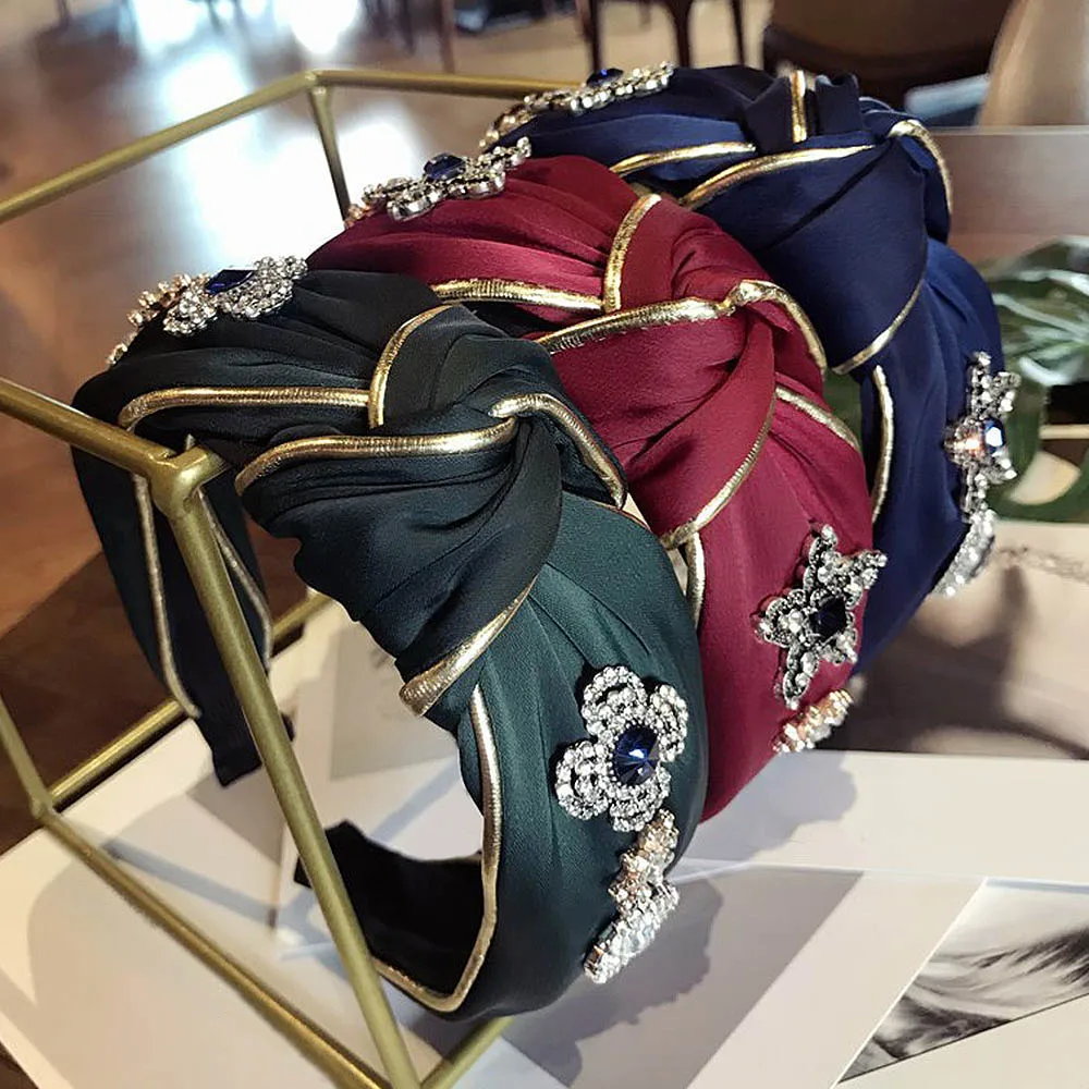 

2019 Korea Hair Accessories Women Fashion Gold-rimmed diamond super flash headband Middle Knotted Wide-brimmed Hairband hot