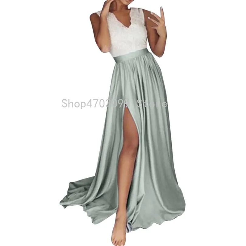 

Women Sequin Prom Party Ball Gown Sexy Evening V Neck Lace Long Dress High Quality Large Size vestidos largos