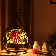 creative classical table lamps rose flower stained glass desk lights for bedroom bedside lamp club and bar LED table lamps E27