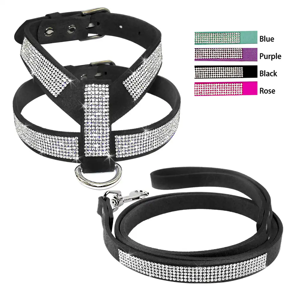 Замши горный хрусталь проводка собаки и поводок набор мягкой Diamante Pet проводка и привести шаг в для маленький средний собаки чихуахуа йоркширский - изображение