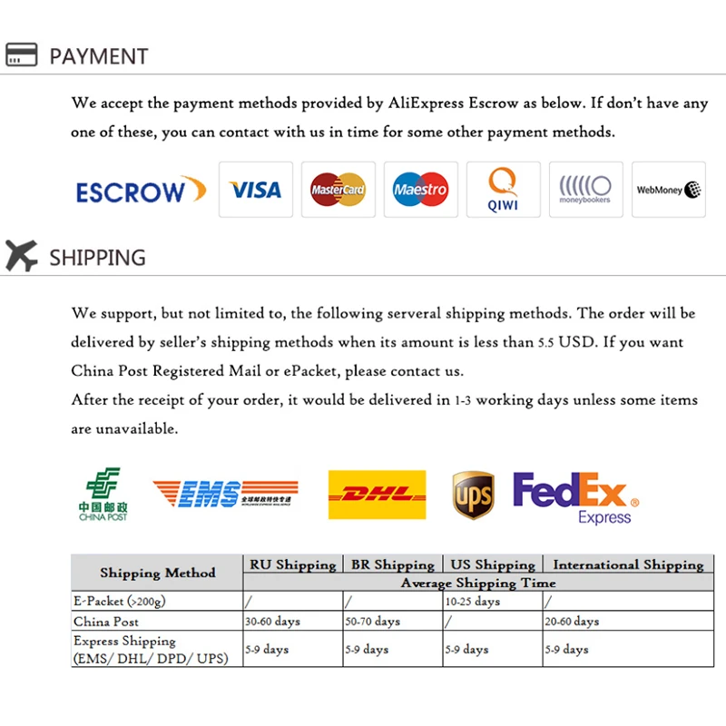 payment and shipping