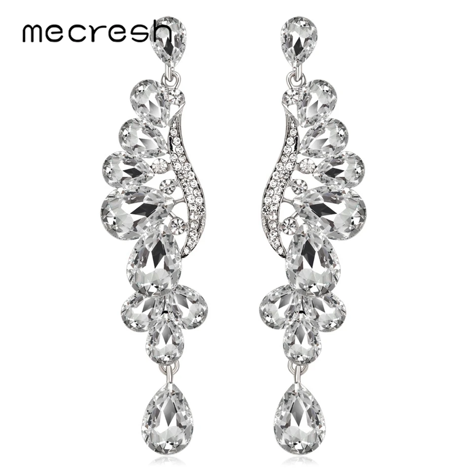 

Mecresh Silver Red Blue Color Teardrop Crystal Bridal Dangle Earrings Trendy Angle Wings Bridal Drop Earrings for Women MEH1508