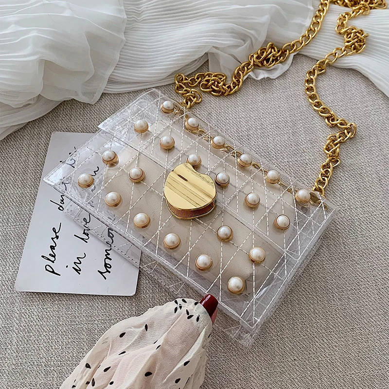 

Transparent jelly bag 2019 Summer New Quality PVC Women's Designer Handbag Pearl Lock Chain Shoulder Crossbody Bag Bolsos Mujer