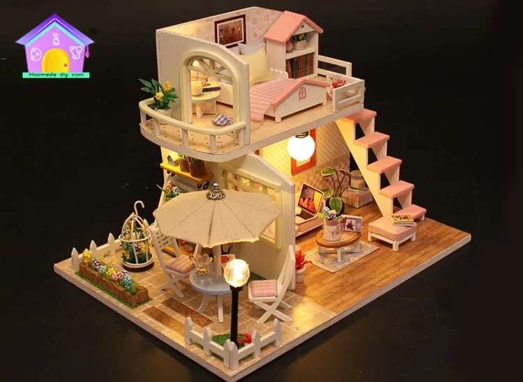 Doll house Miniature with Furniture DIY Wooden DollHouse Kit Creative Room for Christmas Gift Idea