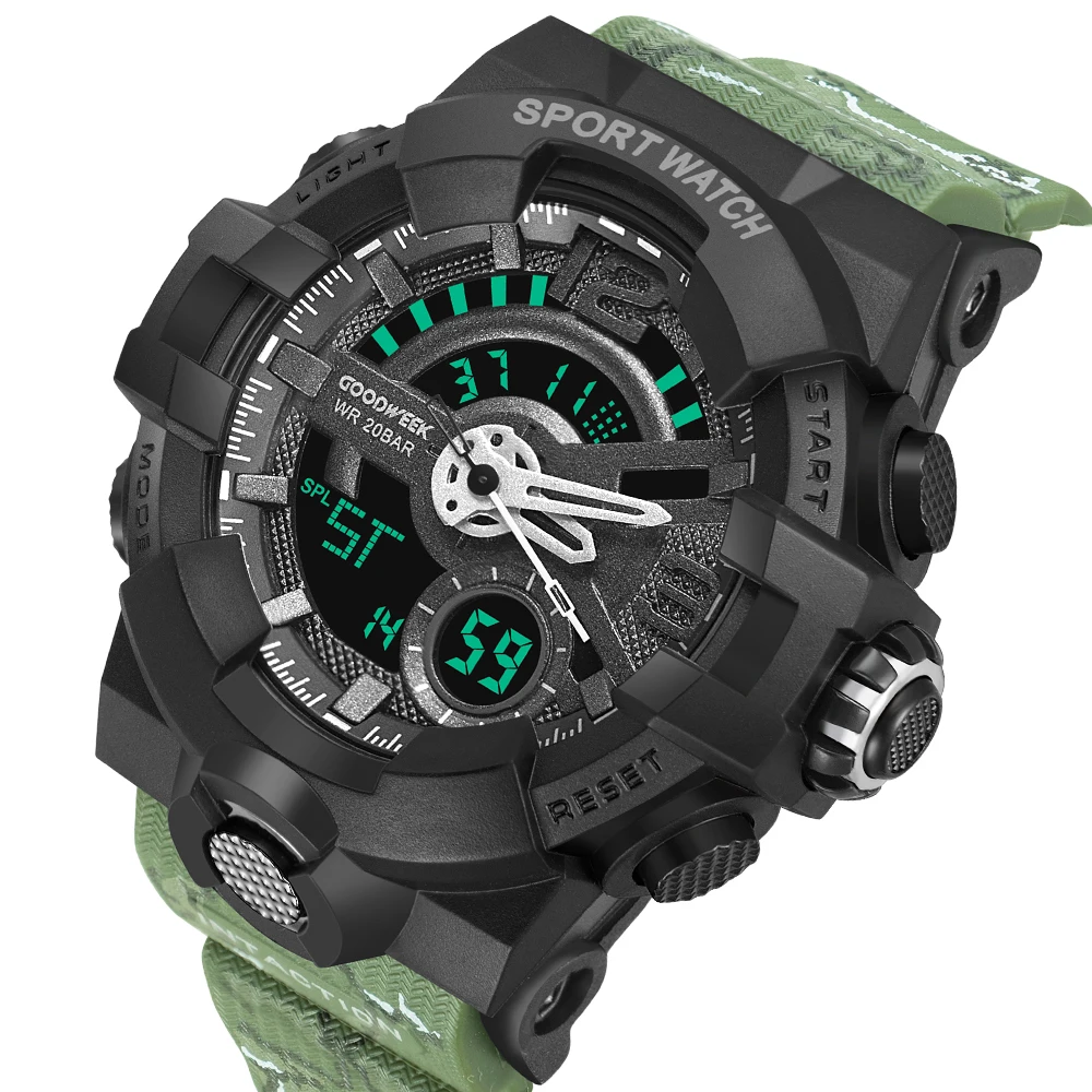 GOODWEEK Men Sport Watch Camouflage S Shock Military Watches Waterproof Multi-functional Dual Display Watches Relogio Masculino