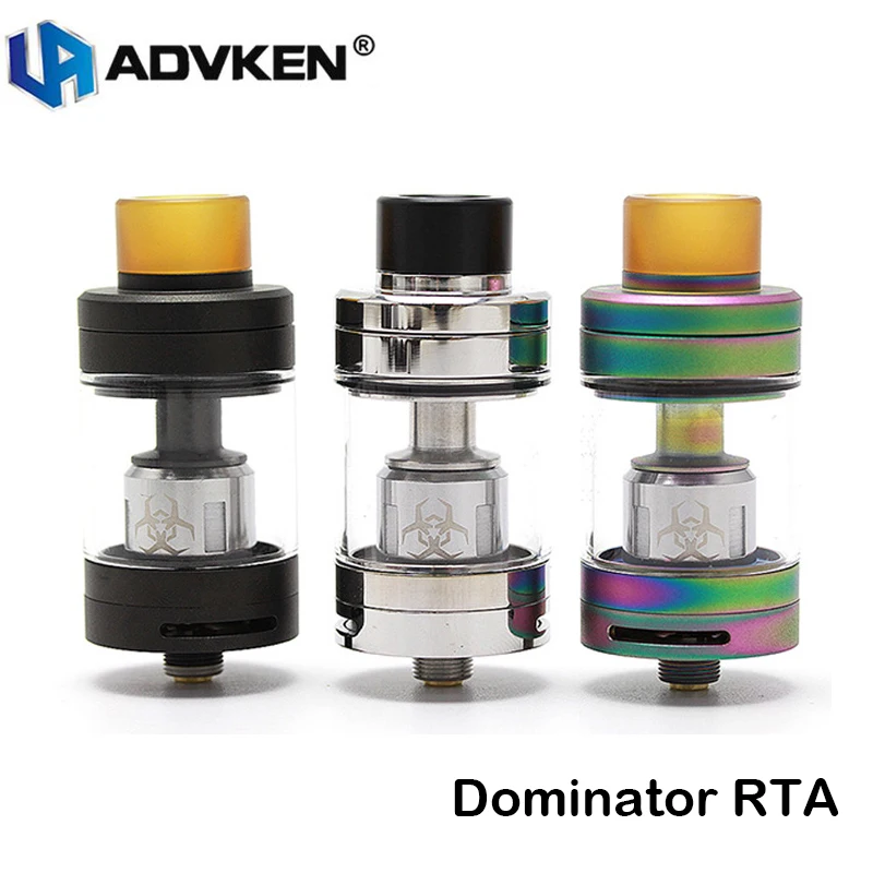 

Original Advken Dominator RTA Tank with RBA Deck Dominator RTA 24mm Atomizer 510 Drip Tip for E Cigarette Box Mod Vape