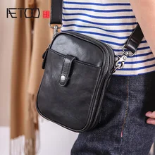 AETOO Men oblique across small bags, leather mini casual single shoulder small bag, personality retro cowhide mobile phone bag