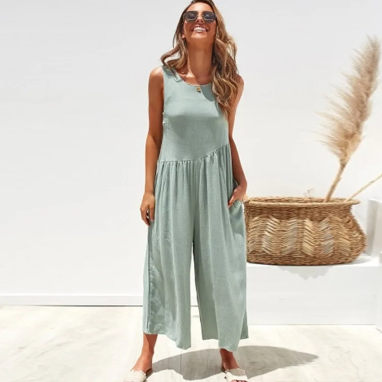 2019 European and American Style Sleeveless Backless Deep V Wide Leg Pants Jumpsuits 2019 European and American Style Sleeveless Backless Deep V Wide Leg Pants Jumpsuits