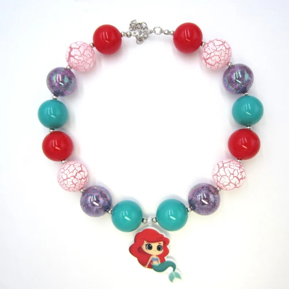 

New Arrival Fashion Jewelry Handmade Kids Girls Chunky Bubblegum Bead Beautiful Mermaid Pendant Kids Necklace Baby Birthday Gift